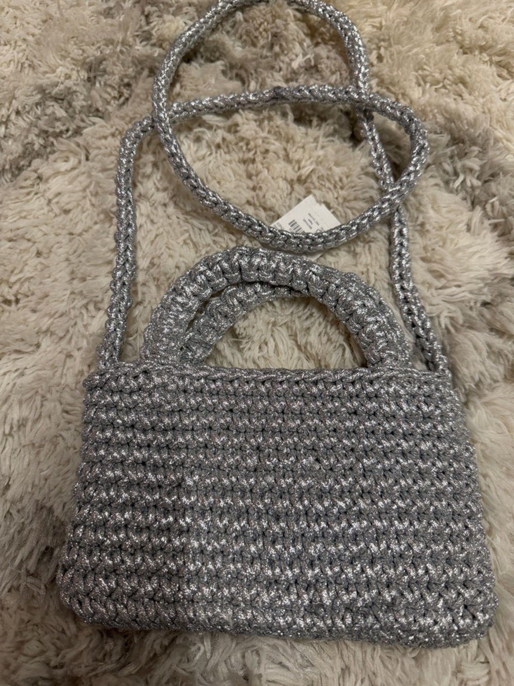 J. Crew Silver Crochet Mini Top-Handle Crossbody